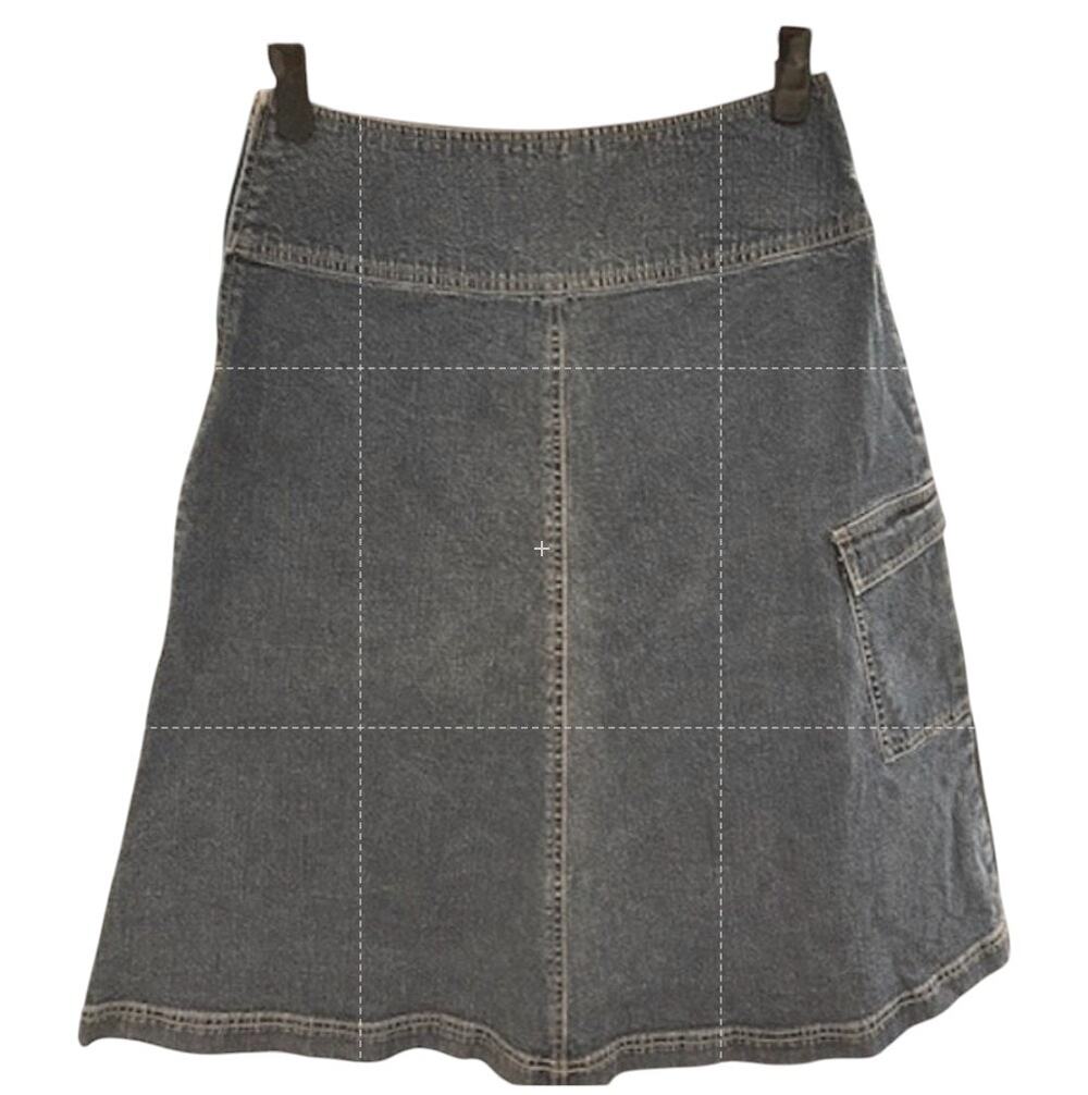 GARNET HILL Women's Denim Skirt 8P 8 Petite Blue A Line Utility Pocket Midi